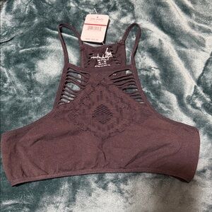 Free People Black High-Neck Lace Bralette